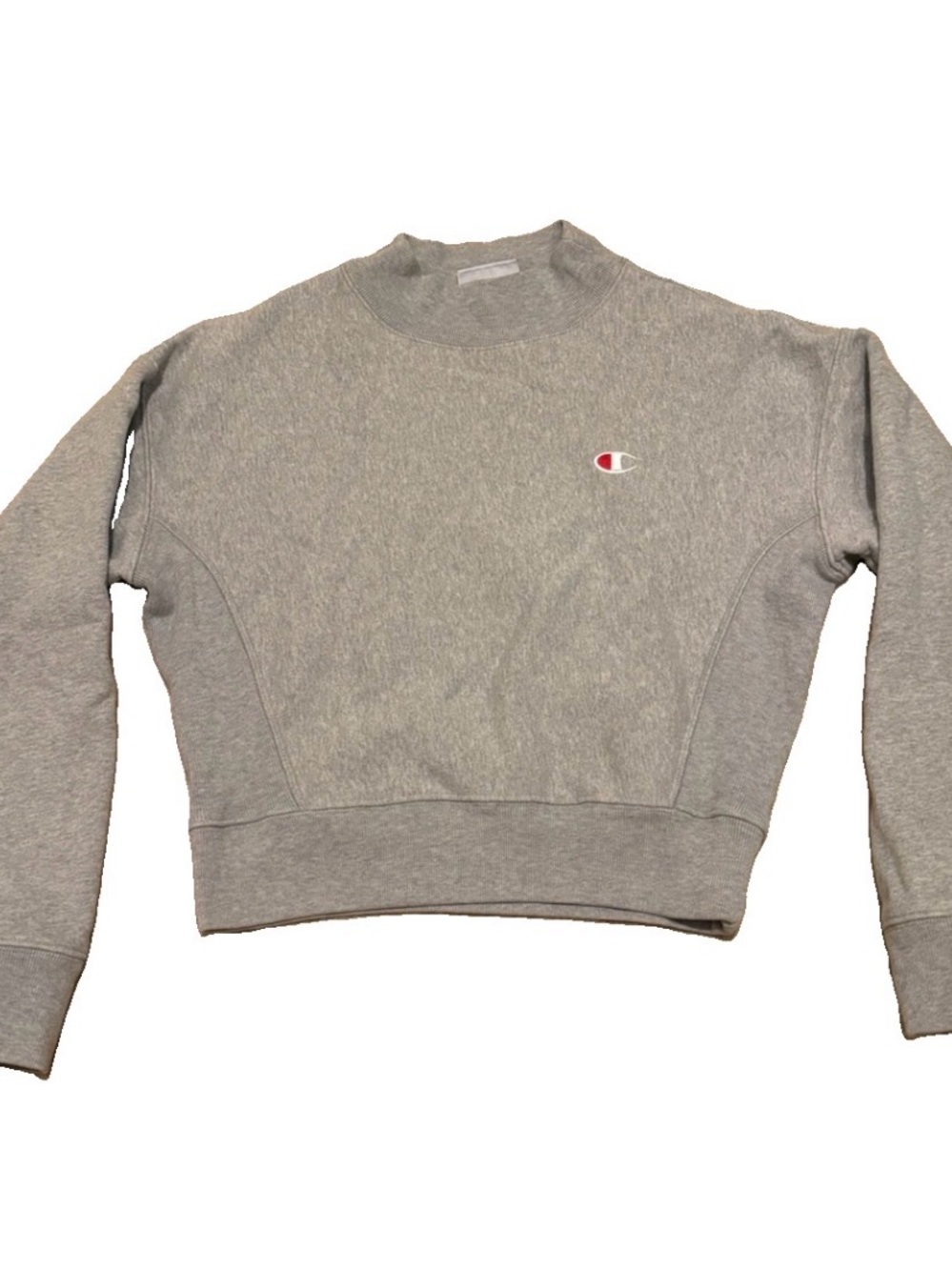 Champion Light Gray Crewneck Cropped Sweatshirt with Small Logo